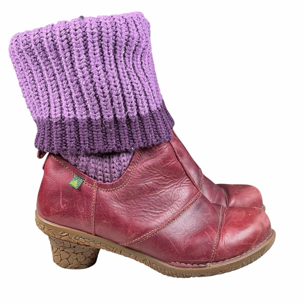 EL Naturalista Tesela Wool‎ Knit Yggdrasil Rioja Purple Leather Boots Sz US 5
